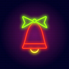 Christmas bell neon vector illustration