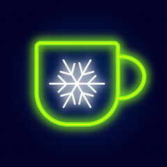 Mug with snowflake neon vector illustration