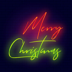 Merry Christmas text in neon style