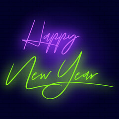 Happy New Year text neon vector illustration