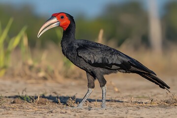 Hornbill bird in natural habitat wildlife photography open field close-up vibrant colors