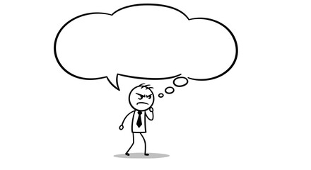 Vector Cartoon Stick Figure of Angry Confident Man with Big Empty Thought Bubble &ndash; Conceptual Illustration