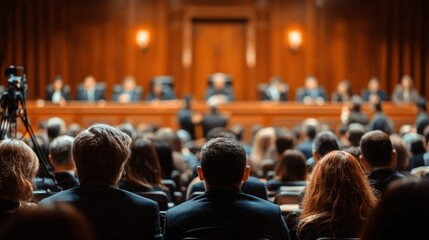 Large Formal Business Conference Audience Attending Presentation or Panel Discussion.