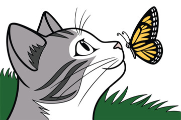 Adorable cat with delicate butterfly on its nose