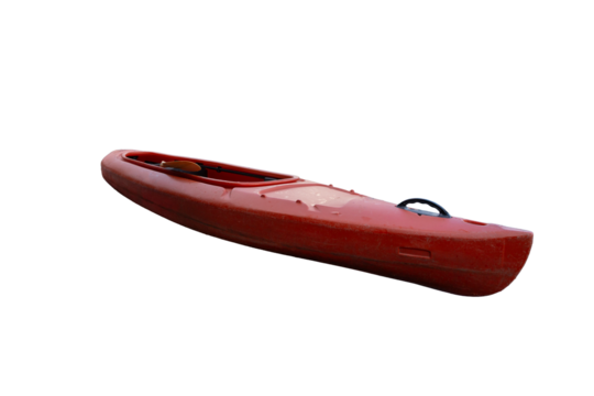 Red kayak isolated on white background.