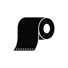 Simple Black Silhouette Icon of Toilet Paper Roll