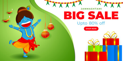 Vector illustration of Happy Krishna Janmashtami Sale social media template