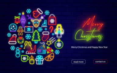 Christmas neon banner in vector