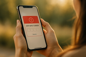 Young woman holding receiving digital error message for incorrect OTP entry, symbolizing secure login failure and mobile verification issues, OTP error, mobile verification, login failure, incorrect 
