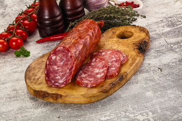 Italian pork Salchichon sausage with slices