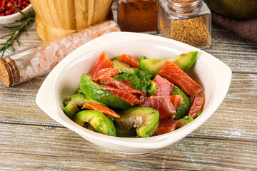 Salad with avocado and salmon
