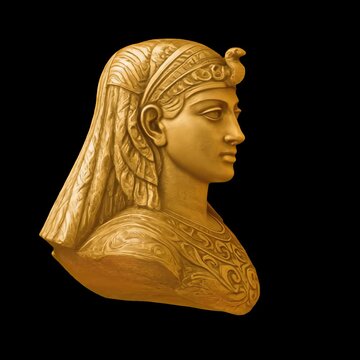 Golden Egyptian bust profile view animation isolated asset, transparent 4K video, alpha channel, ProRes 4444