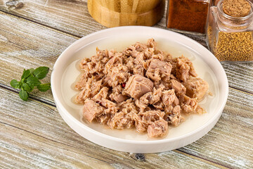 Canned tuna fish in the bowl