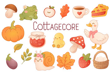 Cozy autumn aesthetic clip art of countryside elements