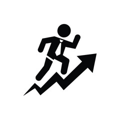 Businessman running on an upward arrow representing growth and success