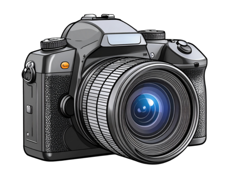 Side Profile Camera Line Icon with Labeled Zoom Mechanism and Shutter Detail