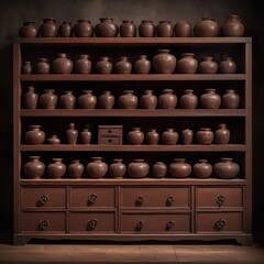 Old wooden textured drawers background in a traditional Chinese herbal medicine shop