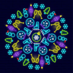 Christmas decorative ornament in neon style in vector