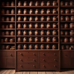 Old wooden textured drawers background in a traditional Chinese herbal medicine shop