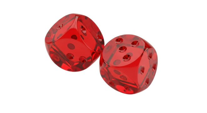 Two red translucent dice on white background