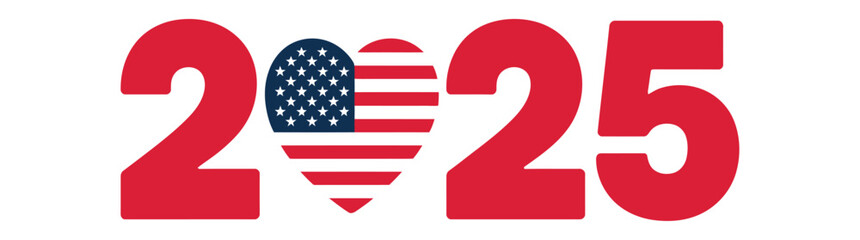 2025 typography with american flag heart symbol representing patriotic spirit, national pride, and usa independence day celebration