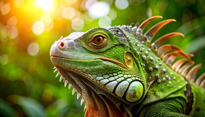 Fototapeta premium Green iguana portrait in natural light