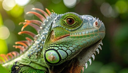 Fototapeta premium Green iguana portrait with sharp crest