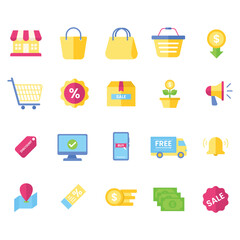 Flat Shopping and E-Commerce Icon Set – Colorful Vector Design for Online Store and Sale Promotion