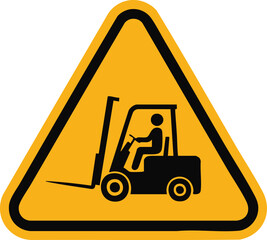 Forklift Truck Traffic Warning Sign With Black Silhouette Vehicle Icon Inside Yellow Triangle Background For Industrial Safety

