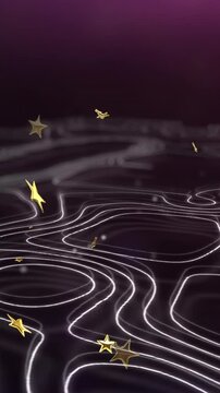 Animation of stars over violet and black background with isohypses