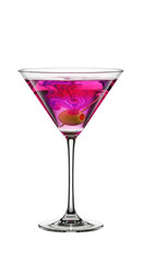 Vibrant Pink Cocktail Drink with Green Olive in Martini Glass