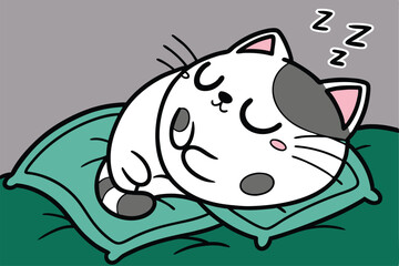 Cute chubby cat sleeping peacefully with its paw covering its face in a kawaii style