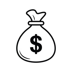Money bag icon with dollar sign in black and white outline
