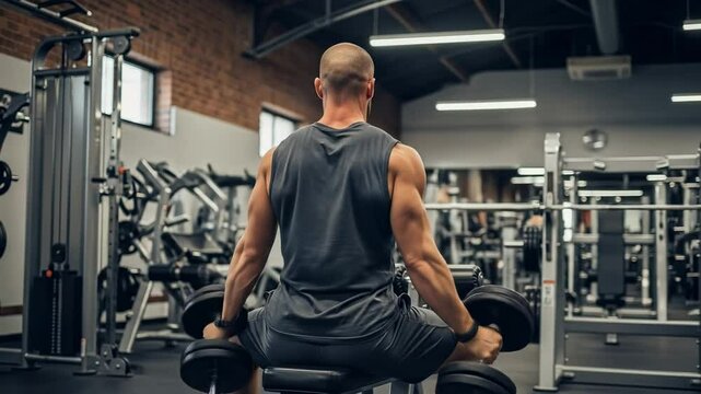 Muscular Male Bodybuilder Engaging in Weightlifting Workout at Modern Gym, Showing Strength and Focus During Exercise Session