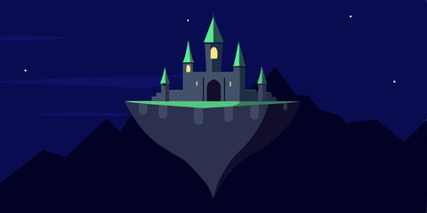 Fototapeta premium Enchanted Floating Castle A Nighttime Fantasy Illustration