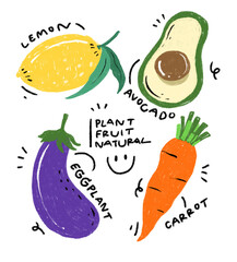 cute vegetables and fruit drawn for templates.