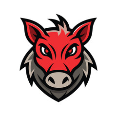 Red wild boar head mascot logo animal