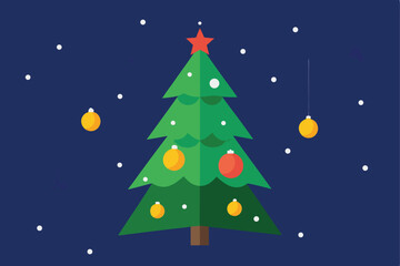 Christmas Tree with Lights and Snowflakes