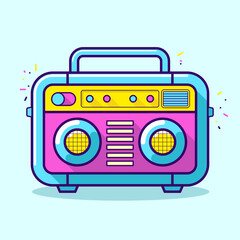 A colorful cartoon drawing of a radio with a colorful background
