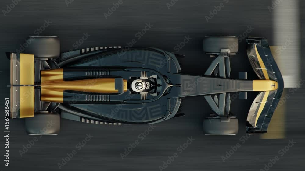 Aufkleber top view of a generic formula one race car driving across the finish line. 3d animation rendering. n