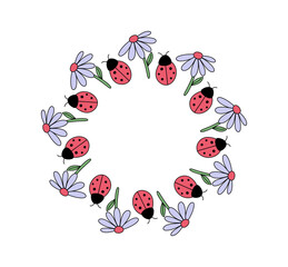Frame. Wreath with flowers and insect.