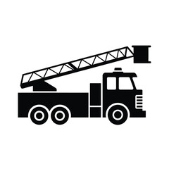 Fire Truck Silhouette with Ladder Emergency Vehicle Icon Black and White Illustration