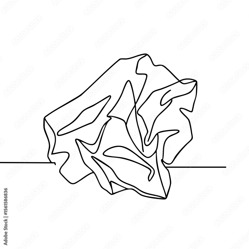 Poster crumpled sheet of paper in minimalistic line art style