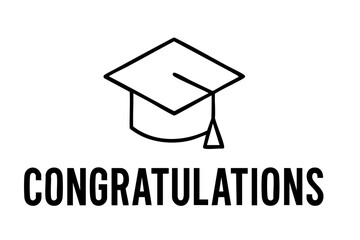 Graduation cap icon with congratulations text in minimal design  