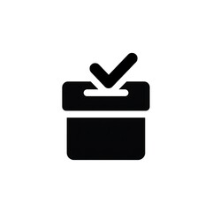 Black ballot box icon with a check mark, isolated on white background
