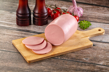Boiled sausage with slices for breakfast