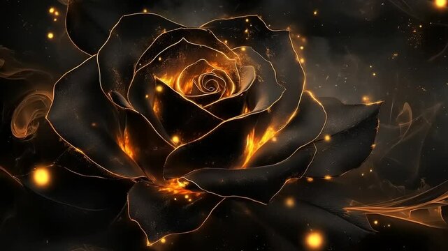 Detailed close-up of a glowing, black rose.