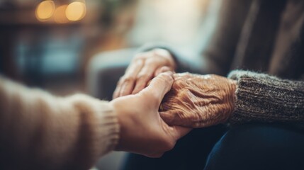 Compassionate Elderly Care Hand Holding Supportive Touch Warmth Friendship Bond.