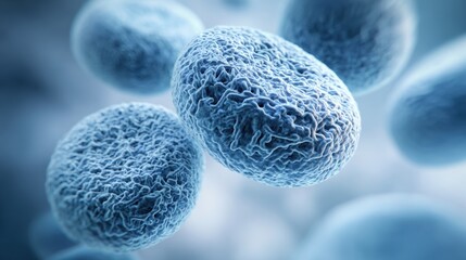 Highly detailed microscopic view of bacteria cells showing surface structure and texture.