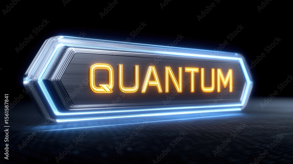 Poster quantum computing laboratory concept, neon sign displaying the word 